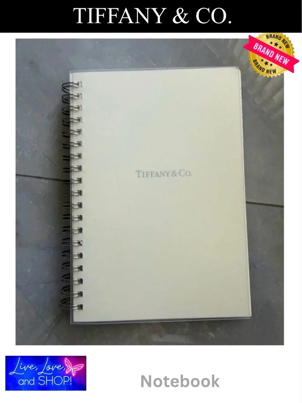 TIFFANY & CO. Cream Spiral Notebook w/Silver Logo, NWOT
